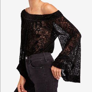Free People Ginger Berry Black Velvet Lace Top